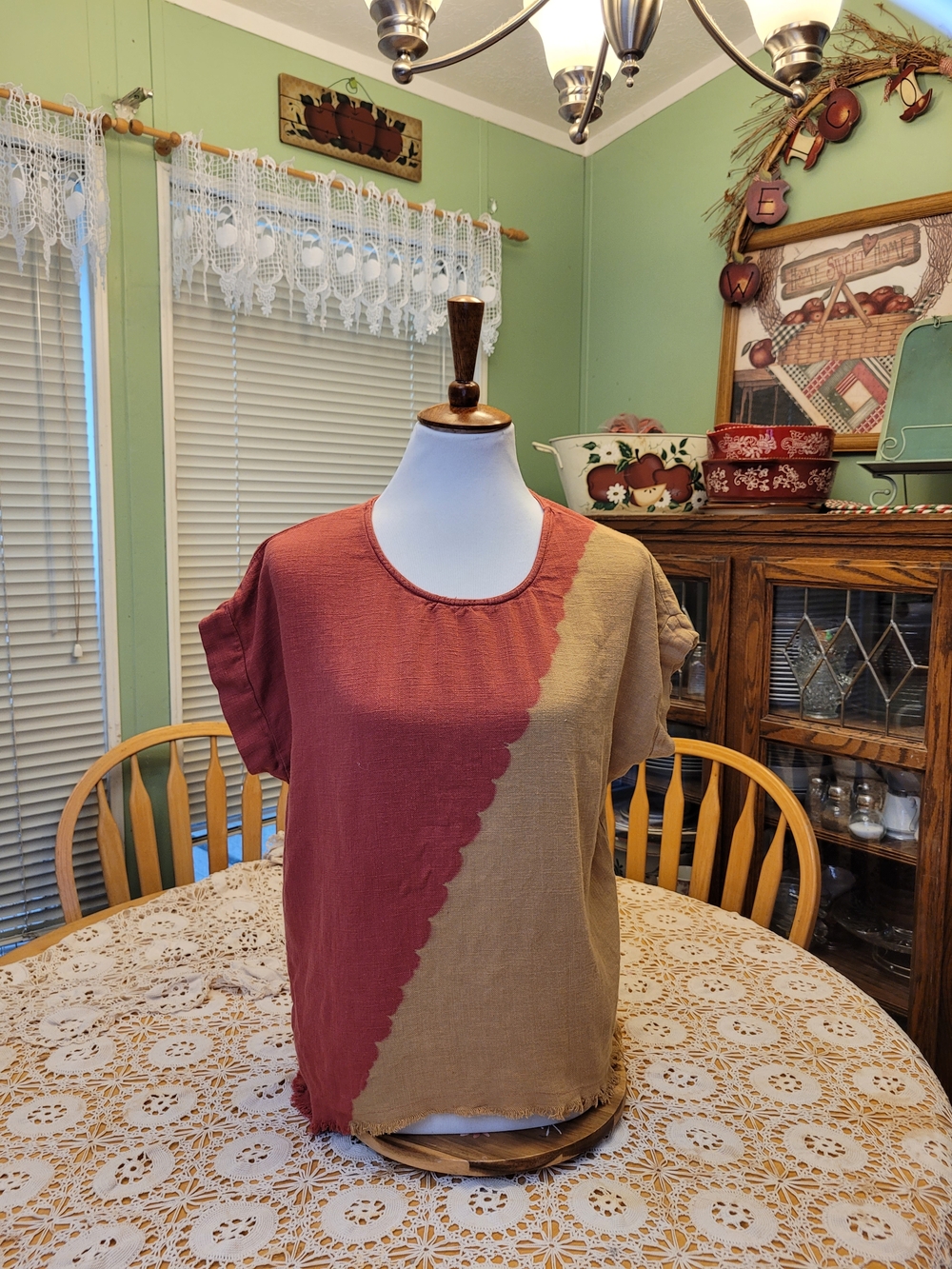Umgee Two-Tone  Short Sleeve Top - Rust & Yellow